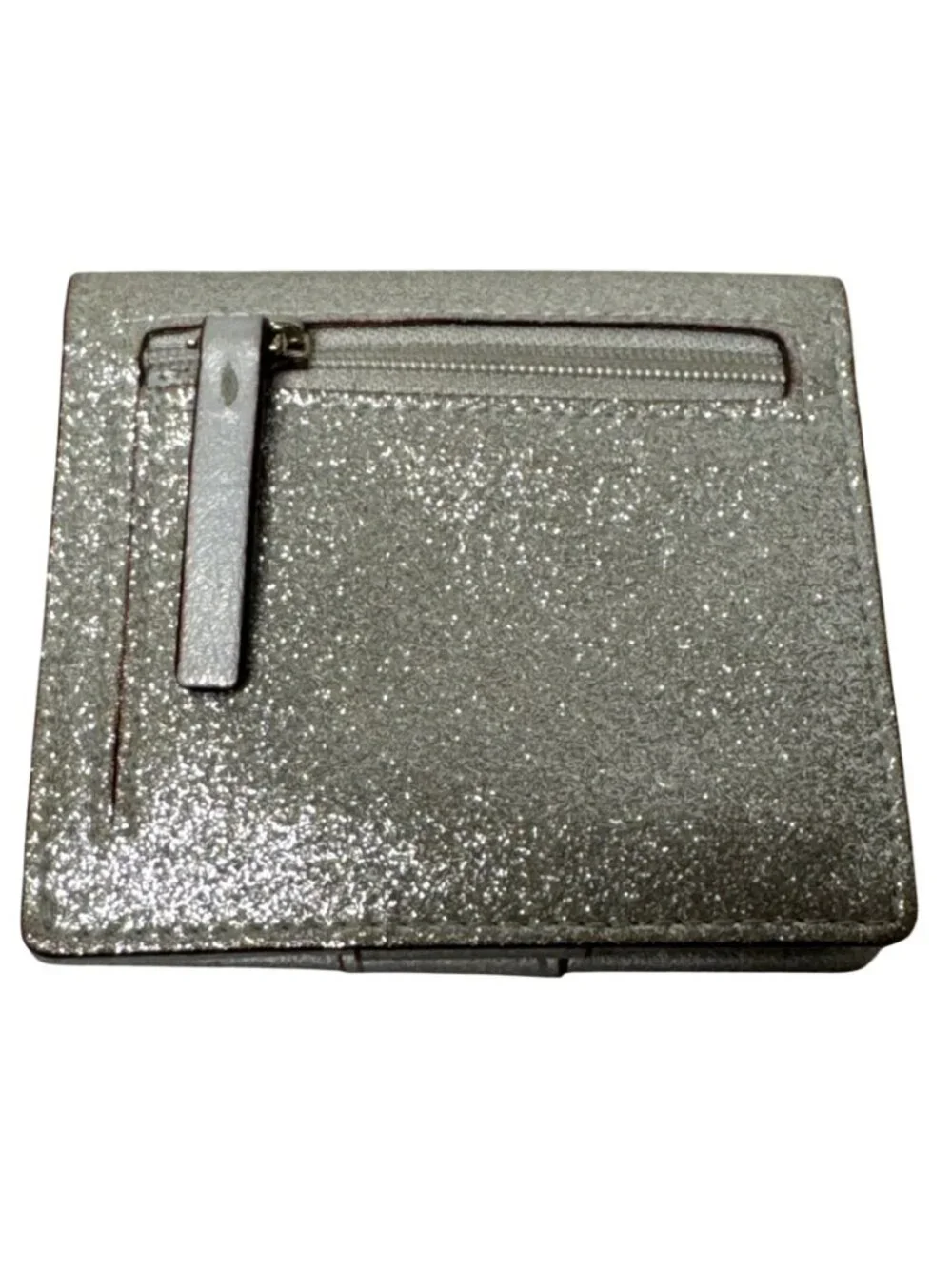 Kate Spade Silver Glitter Compact Wallet With Coin Pocket & Card Slots